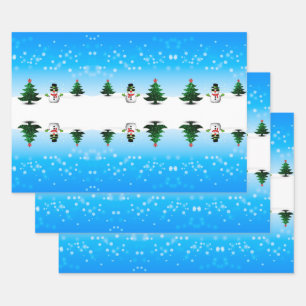 Cool fun Snowman Sparkly Christmas Trees blue Wrapping Paper Sheet