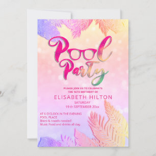 Cool fun summer script pool party birthday invitation