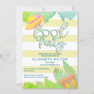 Cool fun summer script pool party birthday  invitation