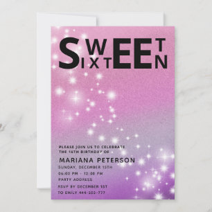 Cool fun teenage modern  typography sweet 16 invitation