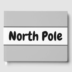 Cool Fun Winter Grey White Stripes "North Pole" Guest Book