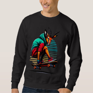 Cool Funky Antelope Skateboarding Illustration Art Sweatshirt