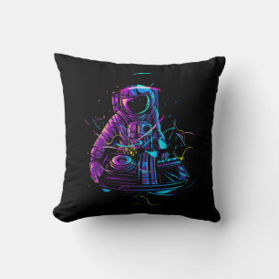 Cool Funky Astronaut Dj Playing Turntables In Spac Cushion