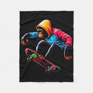 Cool Funky Bonobo Monkey Skateboarding Illustratio Fleece Blanket