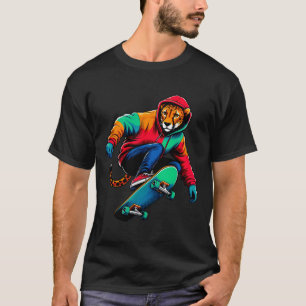 Cool Funky Cheetah Skateboarding Illustration Art T-Shirt