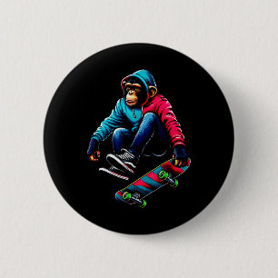 Cool Funky Chimpanzee Skateboarding Illustration A 6 Cm Round Badge
