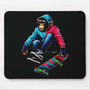 Cool Funky Chimpanzee Skateboarding Illustration A Mouse Mat