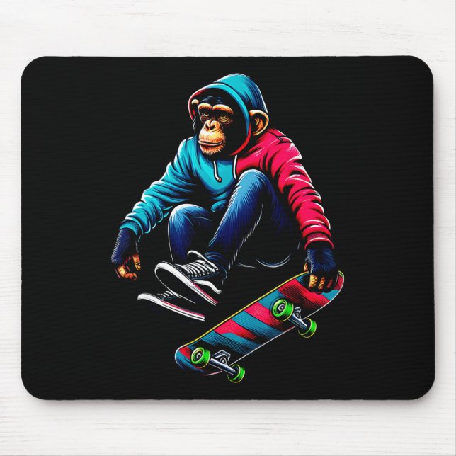 Cool Funky Chimpanzee Skateboarding Illustration A Mouse Mat (Front)