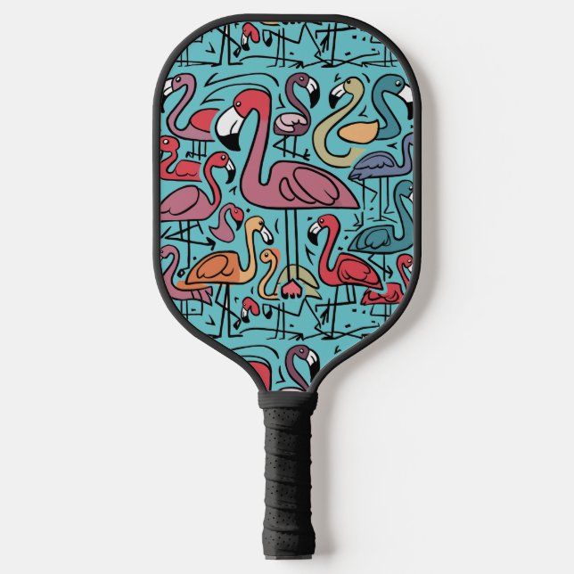 Cool Funky Colourful Pink Flamingos Abstract Pickleball Paddle (Front)
