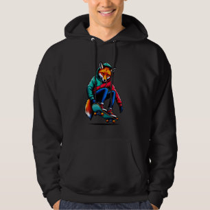 Cool Funky Fox Skateboarding Illustration Art Hoodie