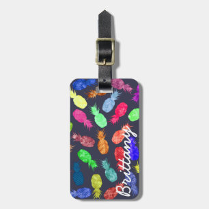 Cool Funky Funny Watercolor Pineapple Monogram Luggage Tag