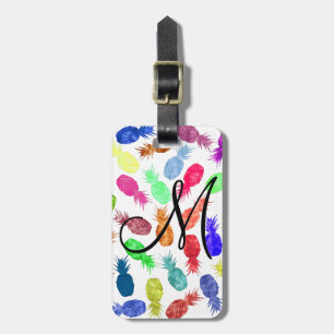 Cool Funky Funny Watercolor Pineapple Monogram Luggage Tag