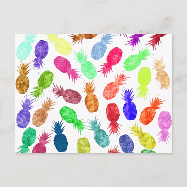 Cool Funky Funny Watercolor Pineapple Pattern Postcard (Front)