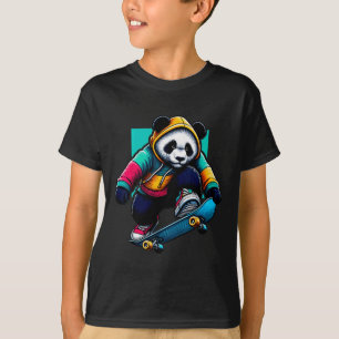 Cool Funky Giant Panda Skateboarding Illustration T-Shirt