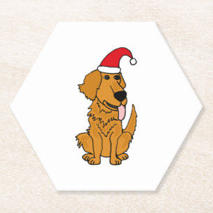 Cool Funky Golden Retriever Dog in Santa Hat Chris Paper Coaster