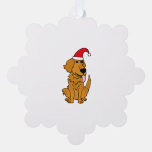 Cool Funky Golden Retriever Dog in Santa Hat Chris Tree Decoration Card