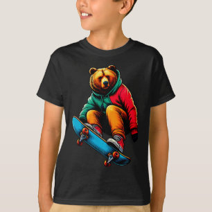 Cool Funky Grizzly Bear Skateboarding Illustration T-Shirt