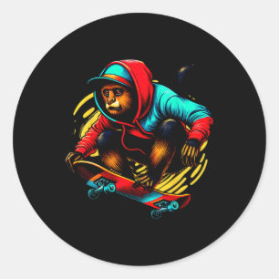 Cool Funky Howler Monkey Skateboarding Illustratio Classic Round Sticker