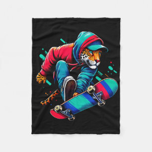 Cool Funky Jaguar Skateboarding Illustration Art 1 Fleece Blanket
