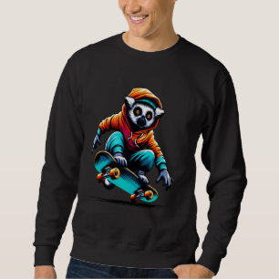 Cool Funky Lemur Skateboarding Illustration Art Sweatshirt