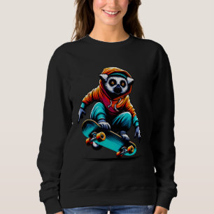 Cool Funky Lemur Skateboarding Illustration Art Sweatshirt