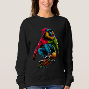Cool Funky Mandrill Skateboarding Illustration Art Sweatshirt
