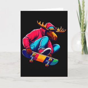 Cool Funky Moose Skateboarding Illustration Art 1 Card