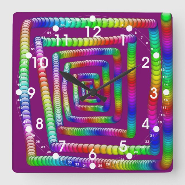 Cool Funky Rainbow Maze Rolling Marbles Design Square Wall Clock (Front)