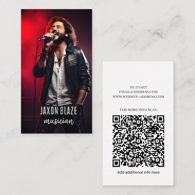 Cool Funky red Musician & Songwriter Add Photo  Business Card (Front/Back)