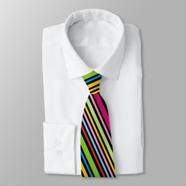 Cool Funky Retro Colourful Striped Pattern Tie (Tied)