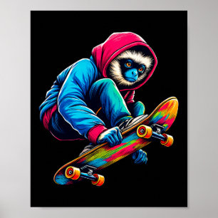 Cool Funky Siamang Monkey Skateboarding Illustrati Poster