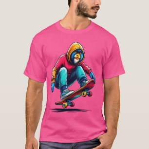 Cool Funky Siamang Monkey Skateboarding Illustrati T-Shirt