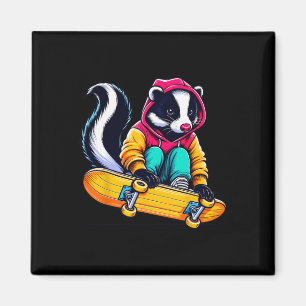 Cool Funky Skunk Skateboarding Illustration Art 1 Magnet