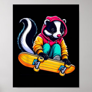 Cool Funky Skunk Skateboarding Illustration Art 1 Poster