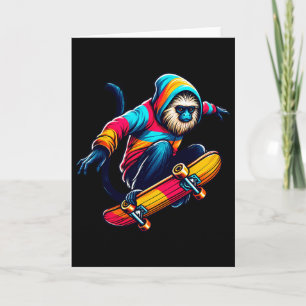 Cool Funky Tamarin Monkey Skateboarding Illustrati Card