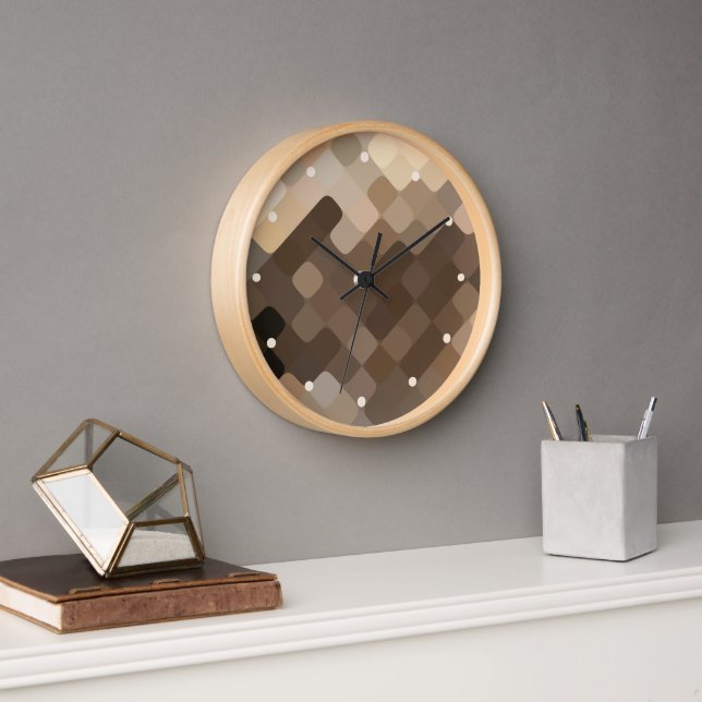 Cool Funky Taupe Beige Brown Mosaic Art Pattern Clock (Office)
