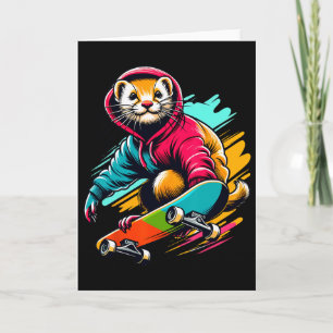 Cool Funky Weasel Skateboarding Illustration Art Card