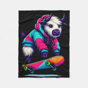 Cool Funky Yak Skateboarding Illustration Art Fleece Blanket