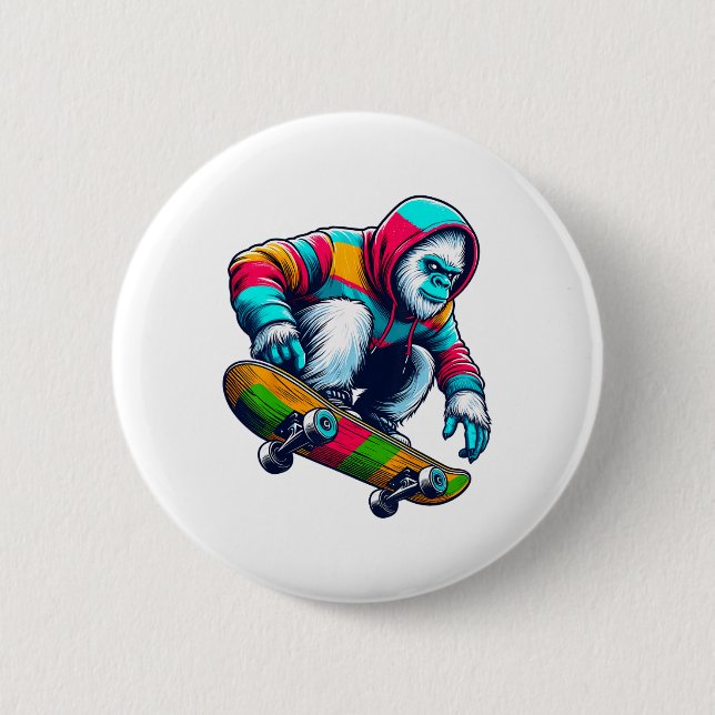 Cool Funky Yeti Skateboarding Illustration Art  6 Cm Round Badge (Front)