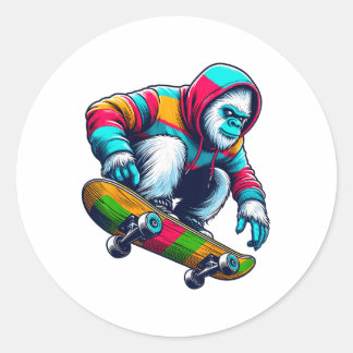 Cool Funky Yeti Skateboarding Illustration Art  Classic Round Sticker