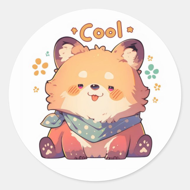 Cool Funny Anime Animal Classic Round Sticker (Front)