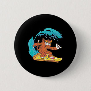 Cool Funny Cat Surfing On A Pizza Slice 6 Cm Round Badge