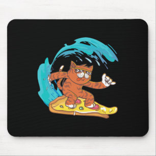 Cool Funny Cat Surfing On A Pizza Slice  Mouse Mat