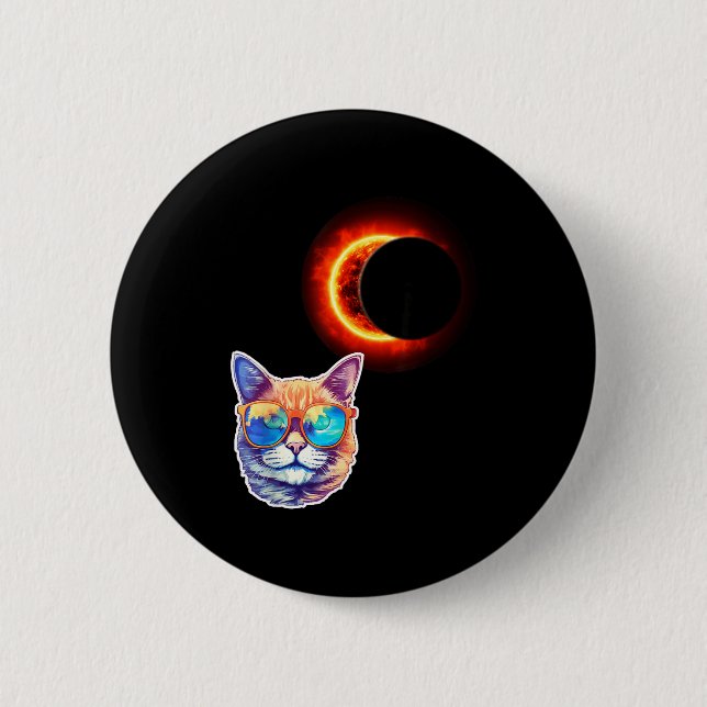 Cool Funny Cat Wearing Sungles Watching Solar Ecli 6 Cm Round Badge (Front)