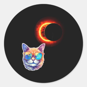 Cool Funny Cat Wearing Sungles Watching Solar Ecli Classic Round Sticker