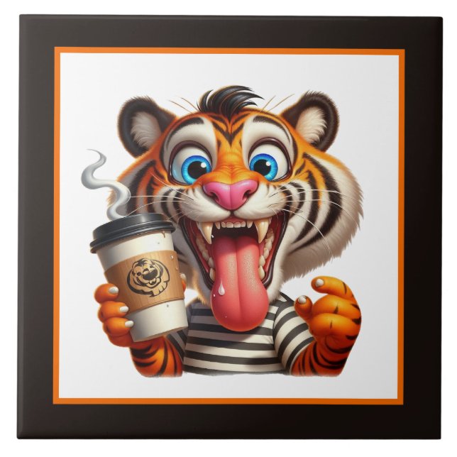 Cool funny coffee tiger tile (Front)