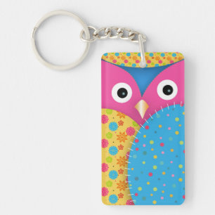 Cool funny cute trendy owl floral polka dots key ring