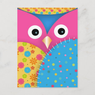 Cool funny cute trendy owl floral polka dots postcard
