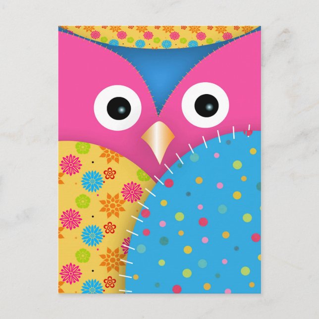 Cool funny cute trendy owl floral polka dots postcard (Front)