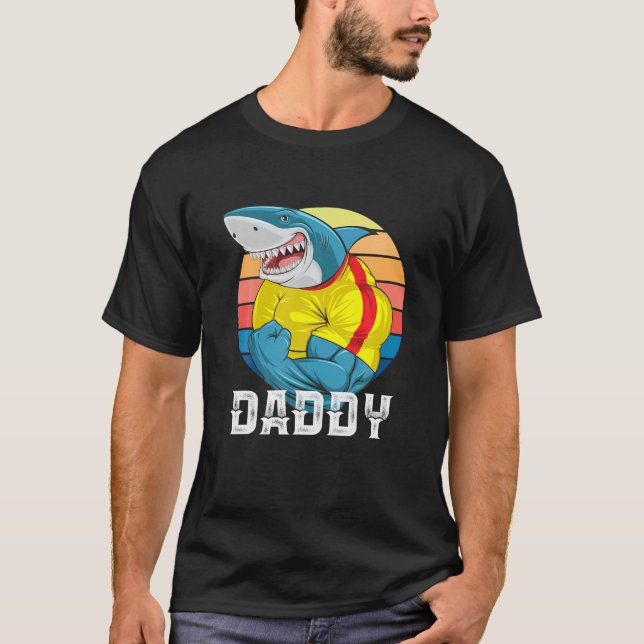 Cool Funny Daddy, Strong Muscles Shark, Best Dad E T-Shirt (Front)